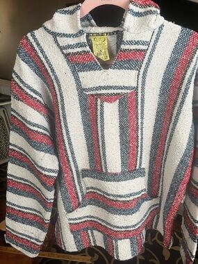 Baja Hoodie Sweater - Red, White & Blue Stripes Large